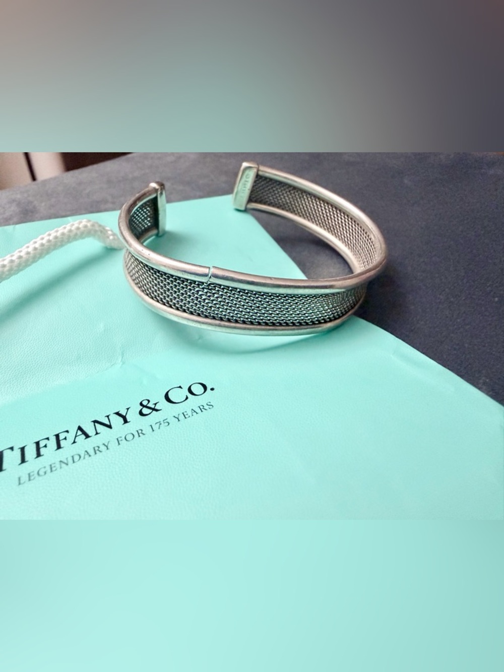 Tiffany & Co 925 Sterling Silver Cuff Bracelet Mesh Chain Auth AS IS REPAIR - Picture 3 of 12